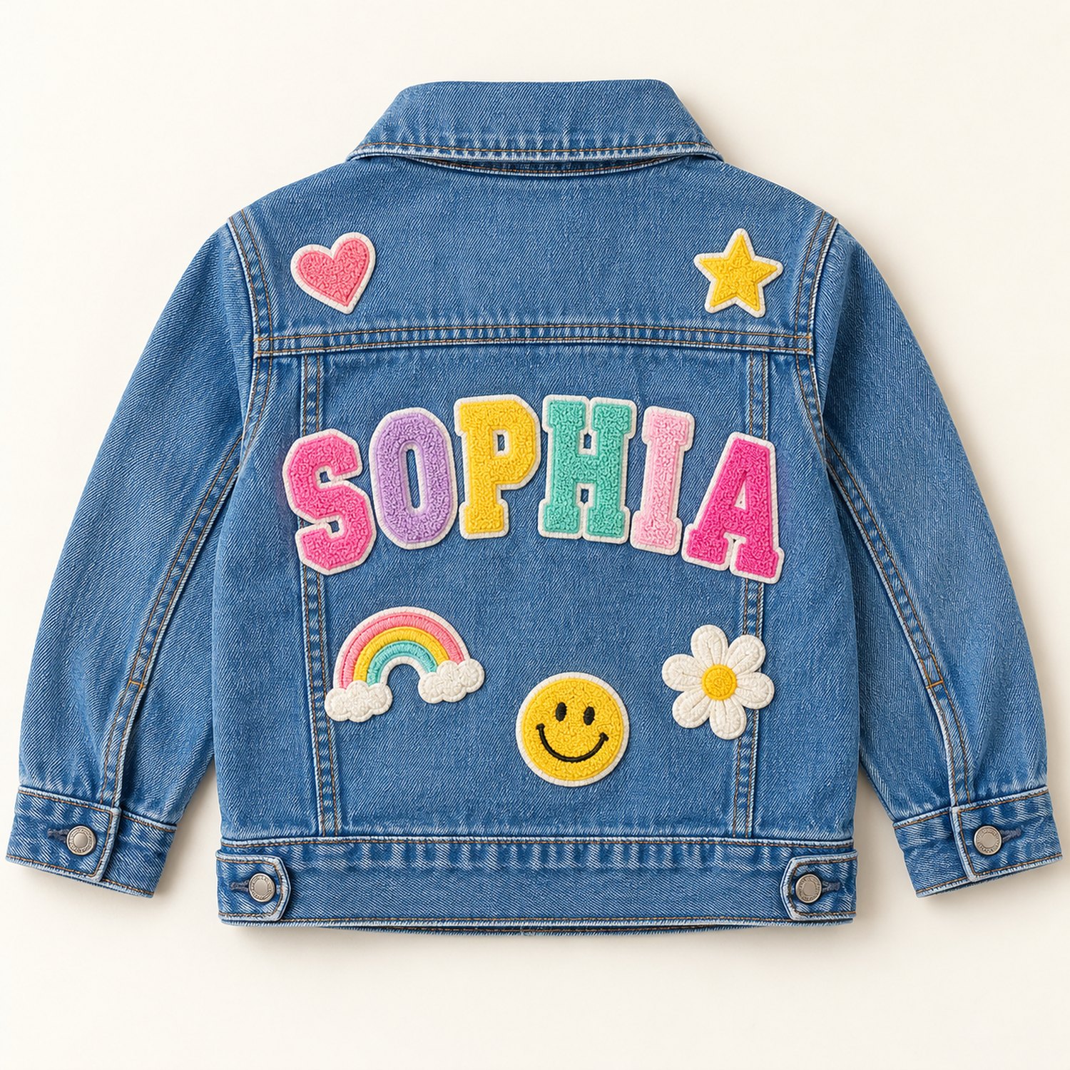 Blue kids denim jacket with SOPHIA patches
