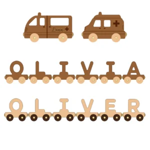 Personalized Wooden Ambulance Train Set With Name
