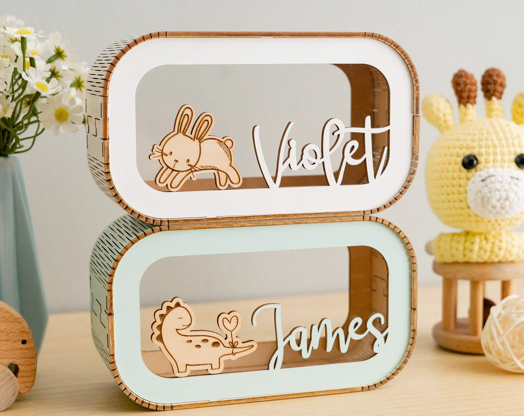 Personalized Wooden Piggy Bank for Kids - Image 2