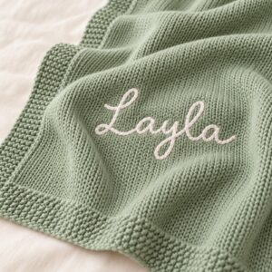 Close view of Layla embroidery and knit stitches