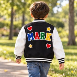 AI child wearing the MARK jacket viewed from behind