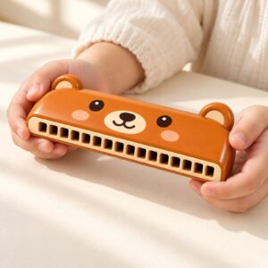 AI child hands holding the bear harmonica