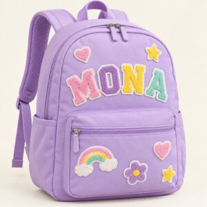Lilac kids backpack with MONA patches