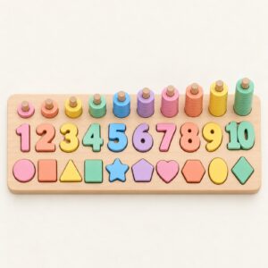 Overhead view of the number and shape sorting board