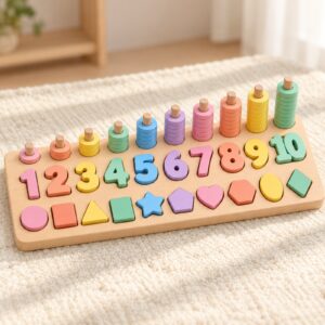Close view of the number and shape pieces
