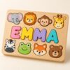Personalized EMMA name puzzle with colorful letters and animal faces