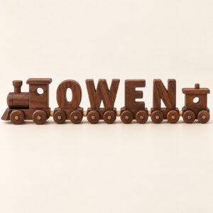 Dark brown name train spelling OWEN
