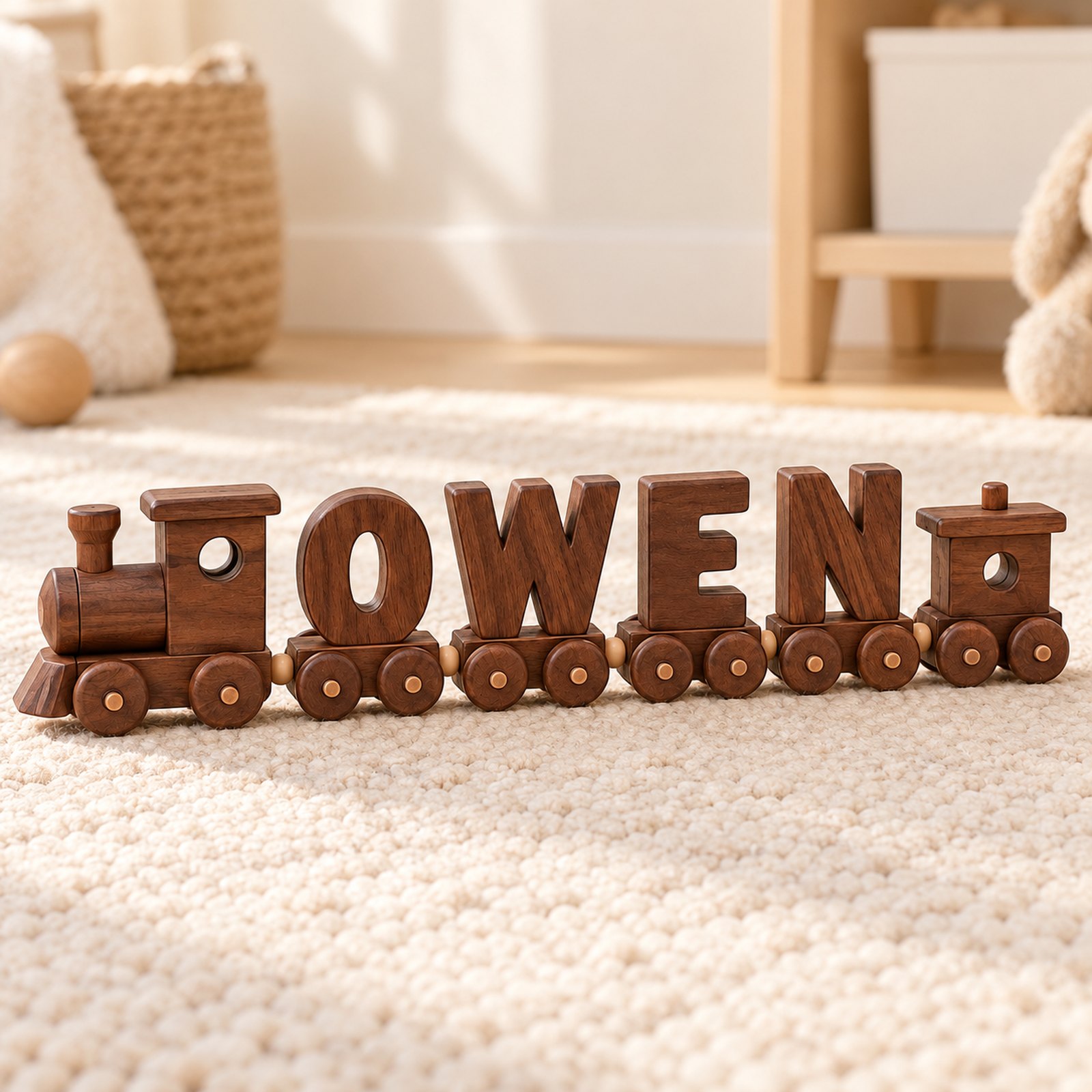 OWEN name train on a nursery rug