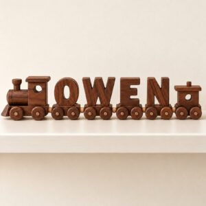 OWEN name train displayed on a shelf