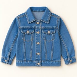 Front view of blue kids denim jacket