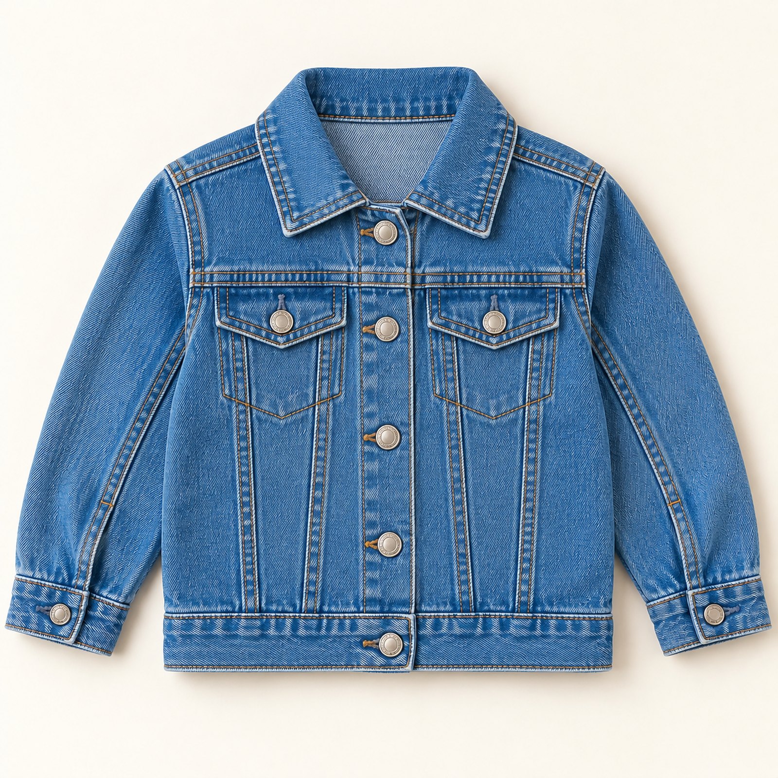 Front view of blue kids denim jacket