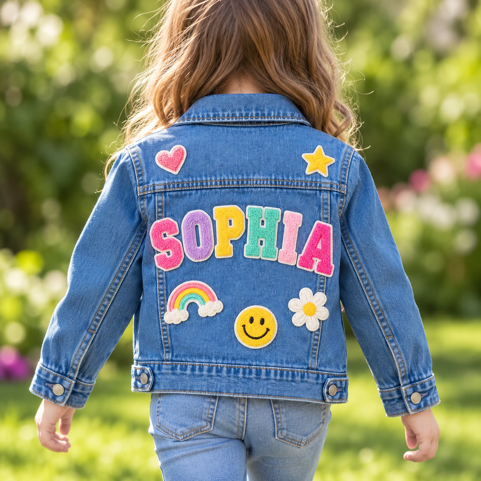 AI child wearing the SOPHIA jacket viewed from behind