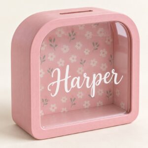 Pink rounded savings bank personalized Harper