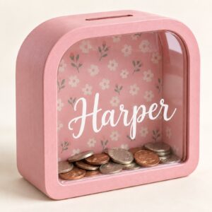 Harper savings bank with coins inside