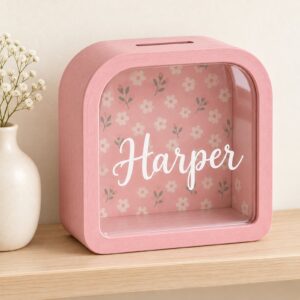 Harper savings bank on a nursery shelf