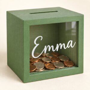 Emma savings bank with coins inside