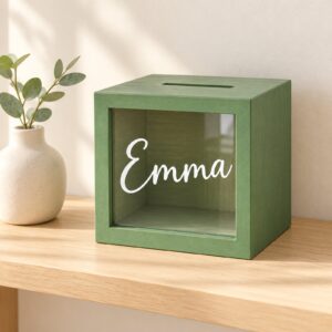 Emma savings bank displayed on a shelf
