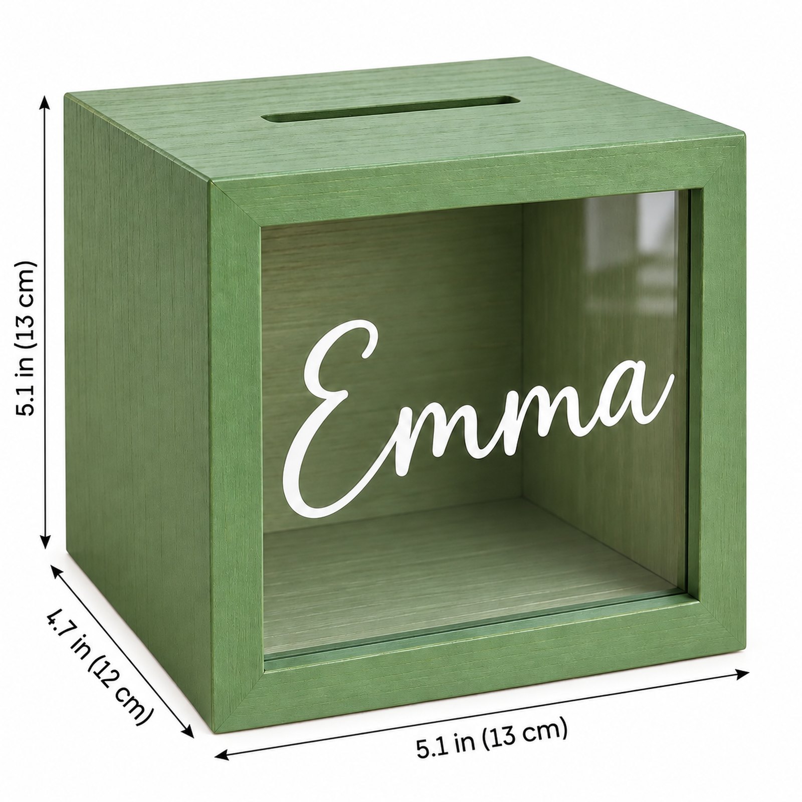 Emma savings bank dimensions 13 by 13 by 12 cm